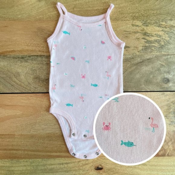 5 for $10 Carter's baby bodysuit 6m onesie baby girl tank top shirt pink animals - Picture 1 of 5